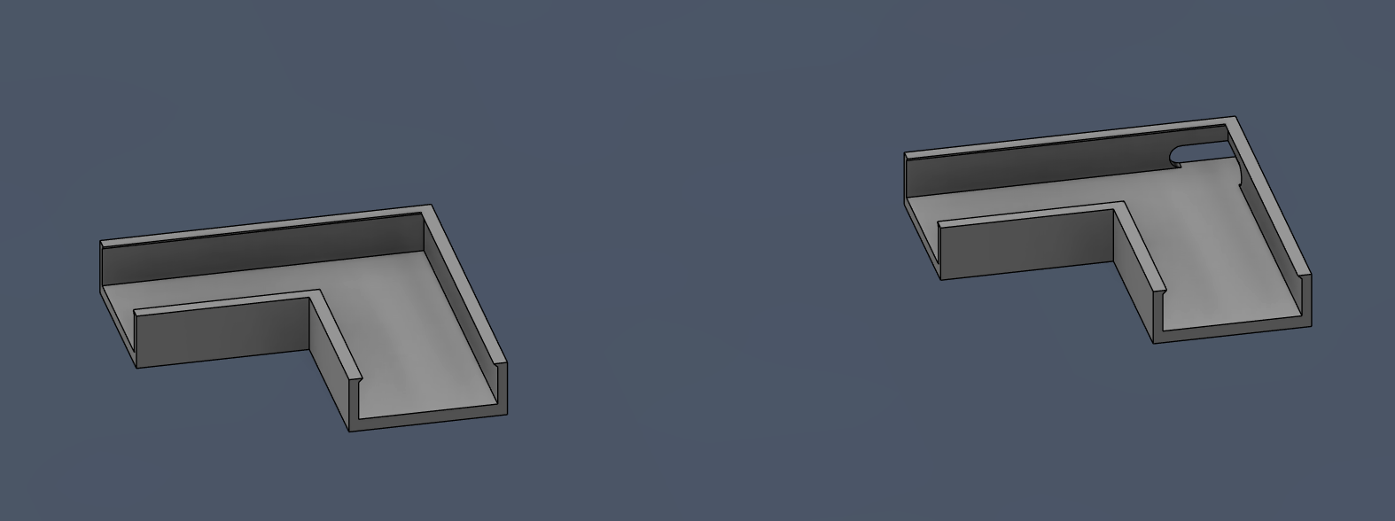 Two 3D models of corner brackets to hold aluminum channels at right angles